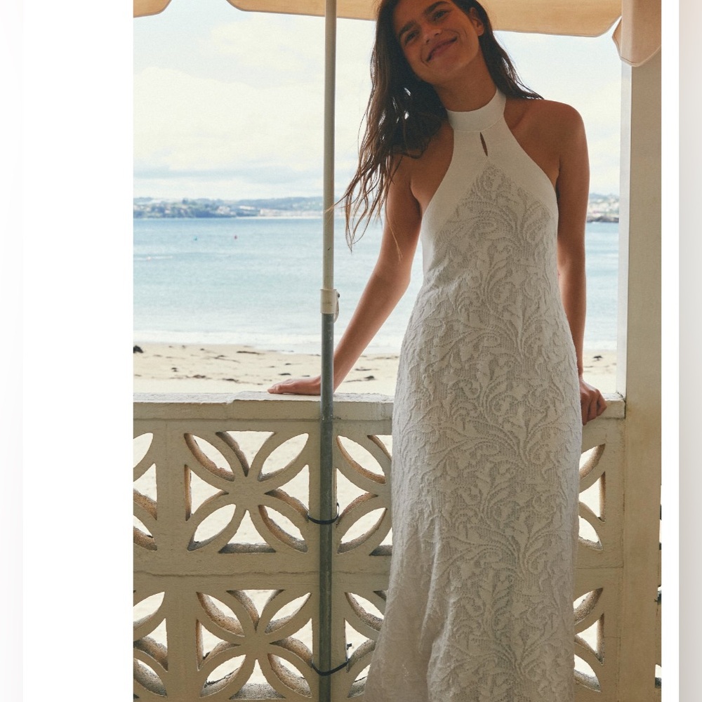 Zara White Halter Knit Midi Dress